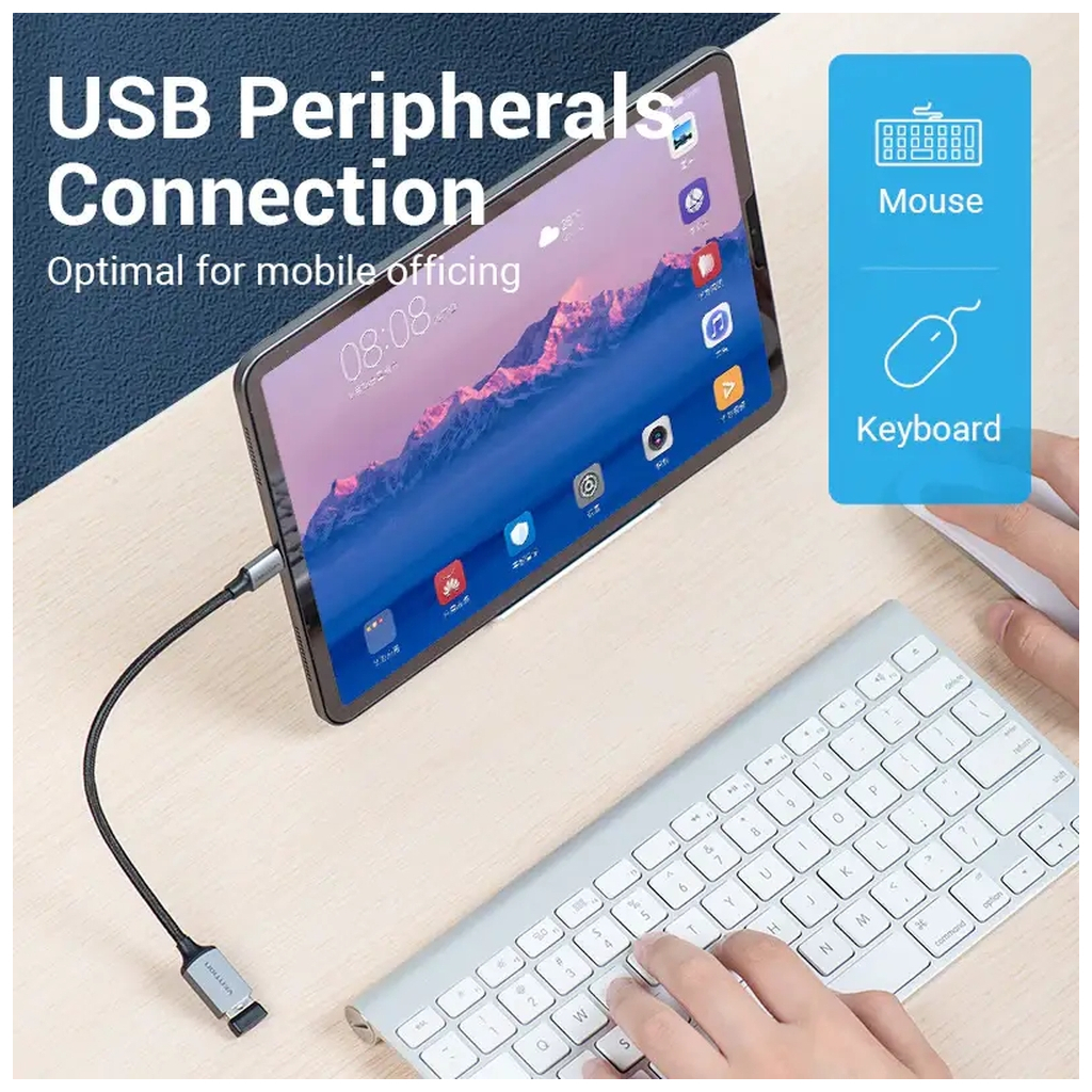 Перехідник USB 3.0 Type-C to USB AF (OTG) 0.15m Aluminum Alloy Vention (CCXHB) - зображення 5