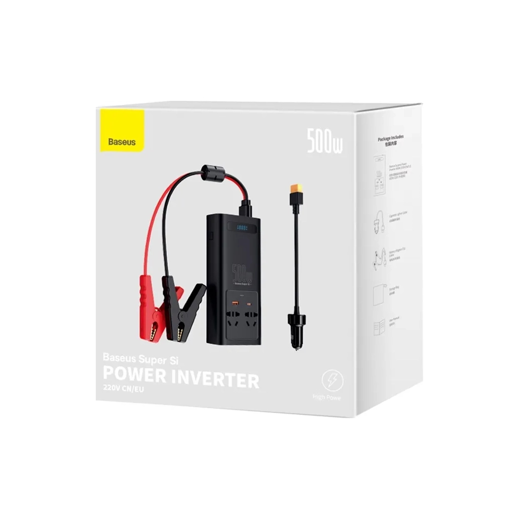 Автомобільний інвертор 12V/220V 500W Super Si Power Inverter CN/EU Black Baseus (CGNB000101) - зображення 8