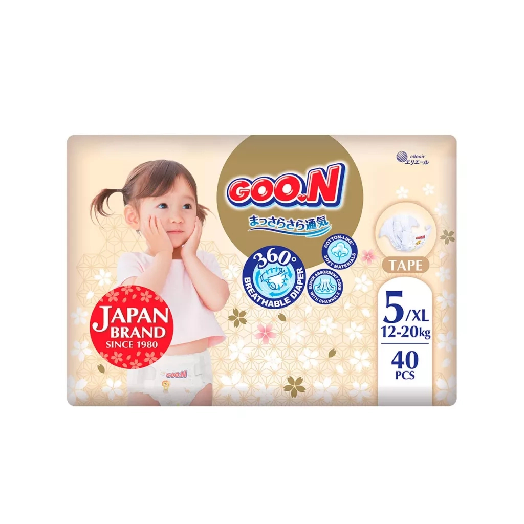 Підгузки GOO.N Premium Soft 12-20 кг Розмір 5 XL На липучках 40 шт (F1010101-150) - зображення 1
