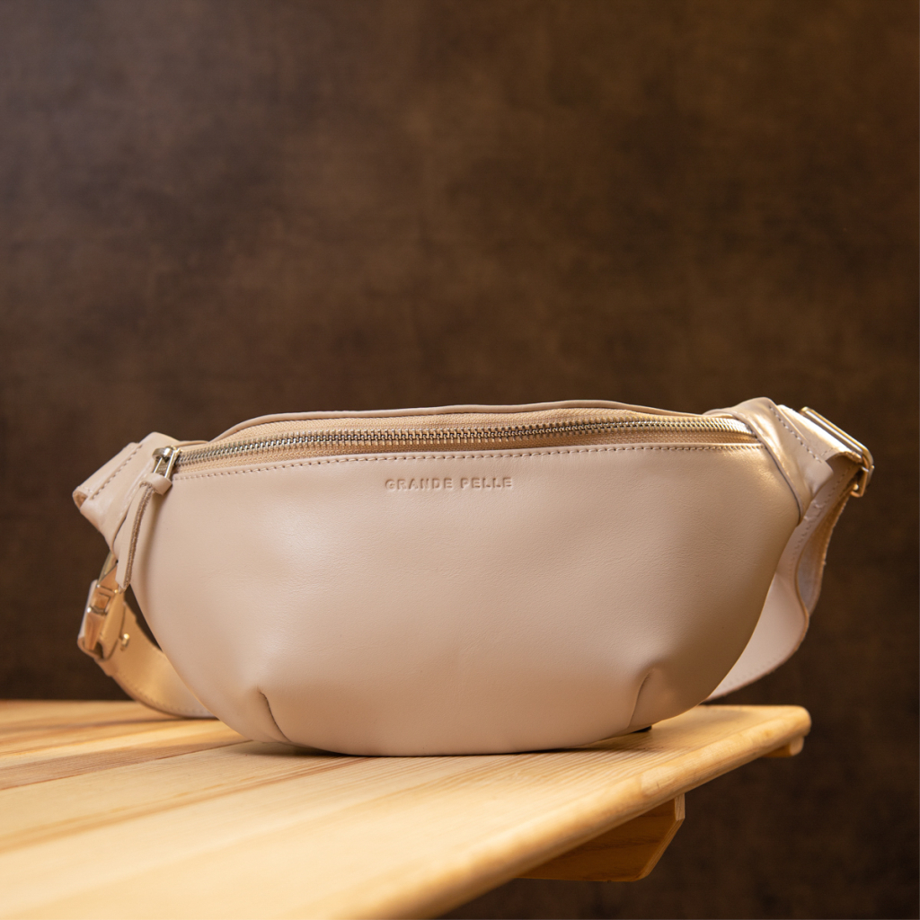 Сумка Grande Pelle Шкіряна на пояс Бежева (11357) - зображення 7