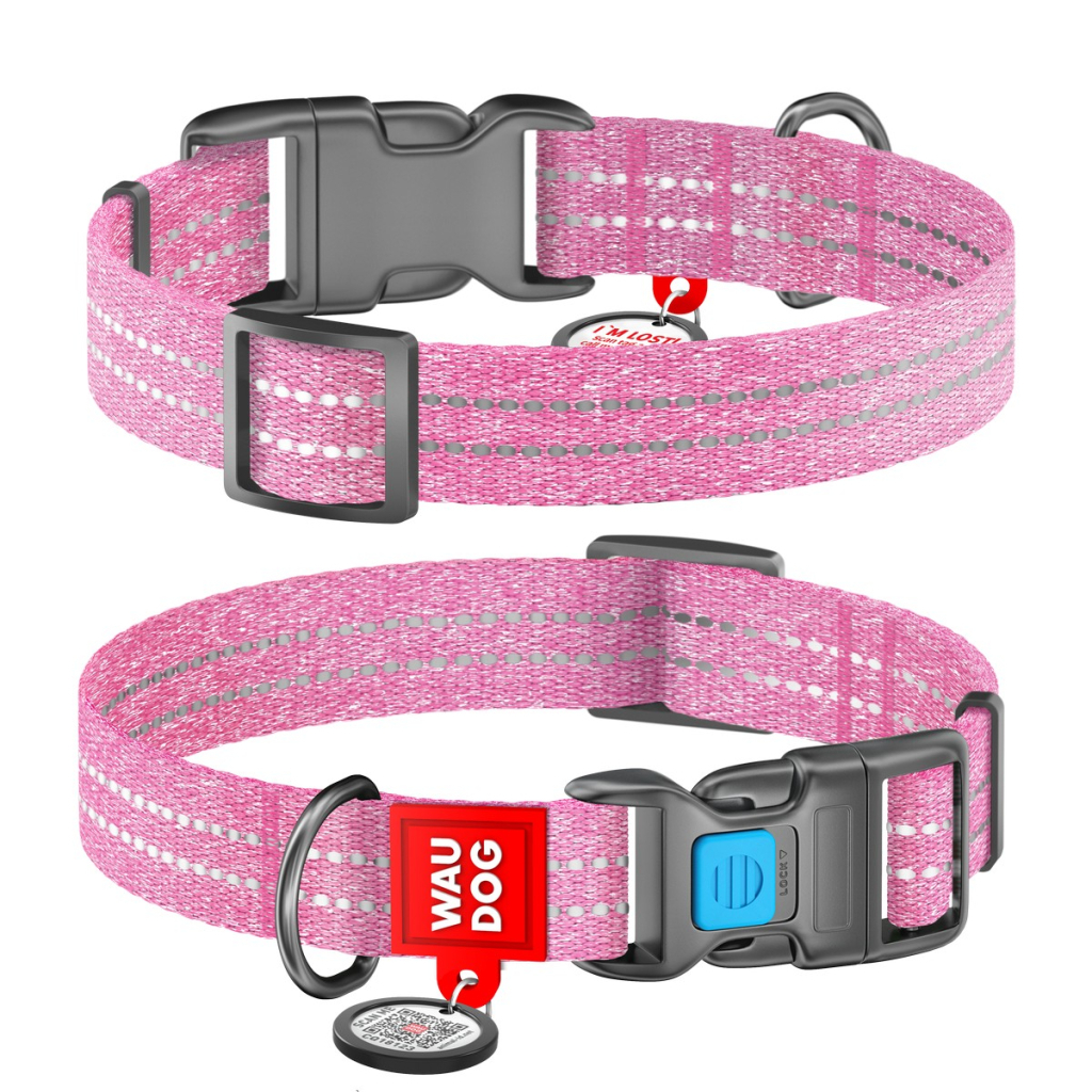 Нашийник для тварин WAUDOG Re-cotton з QR паспортом світловідбивний Ш 15 мм Д 25-35 см рожевий (02867) - зображення 4