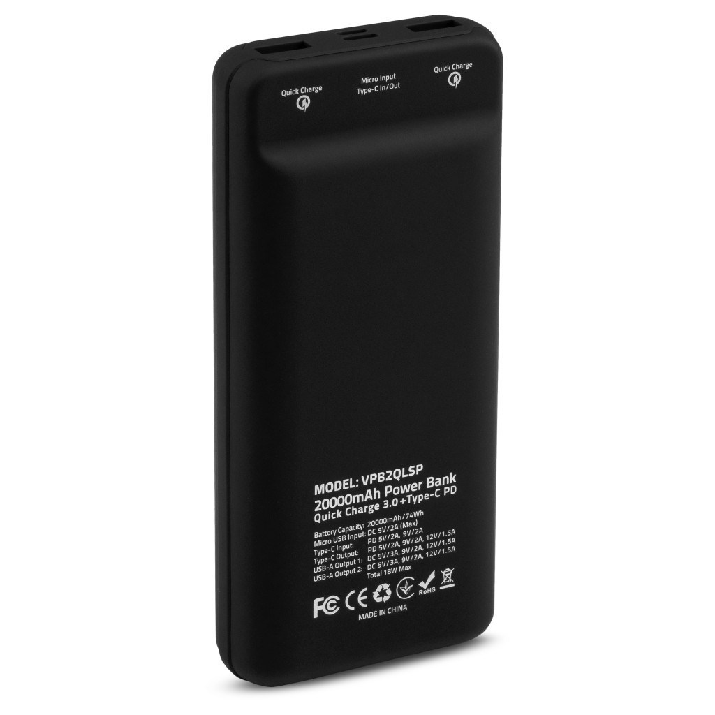 Батарея універсальна Vinga 20000 mAh QC3.0 Display soft touch black (VPB2QLSBK) - зображення 2