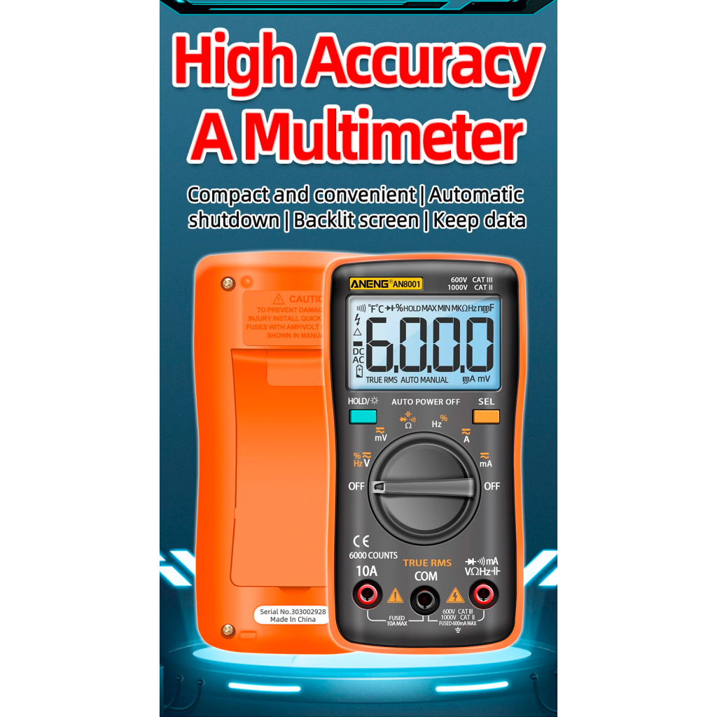 Цифровий мультиметр ANENG AN8001, V, A, R (AN8001) - зображення 3