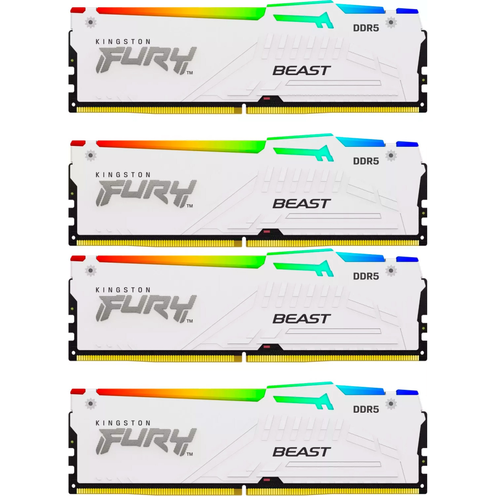 Модуль пам'яті для комп'ютера DDR5 128GB (4x32GB) 5600 MHz FURY Beast RGB White Kingston Fury (ex.HyperX) (KF556C40BWAK4-128) - зображення 1