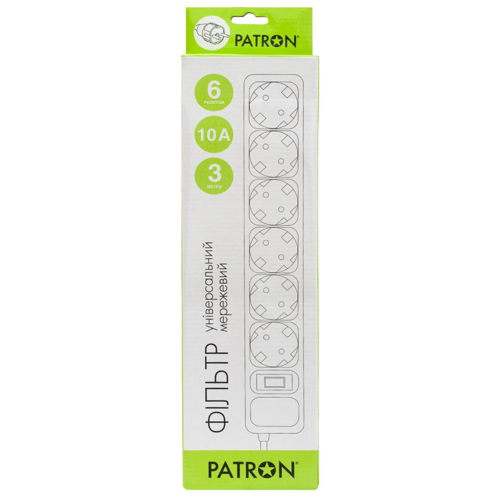 Мережевий фільтр живлення Patron 3m (SP-1063W), 6 розеток White (EXT-PN-SP-1063W) - зображення 2