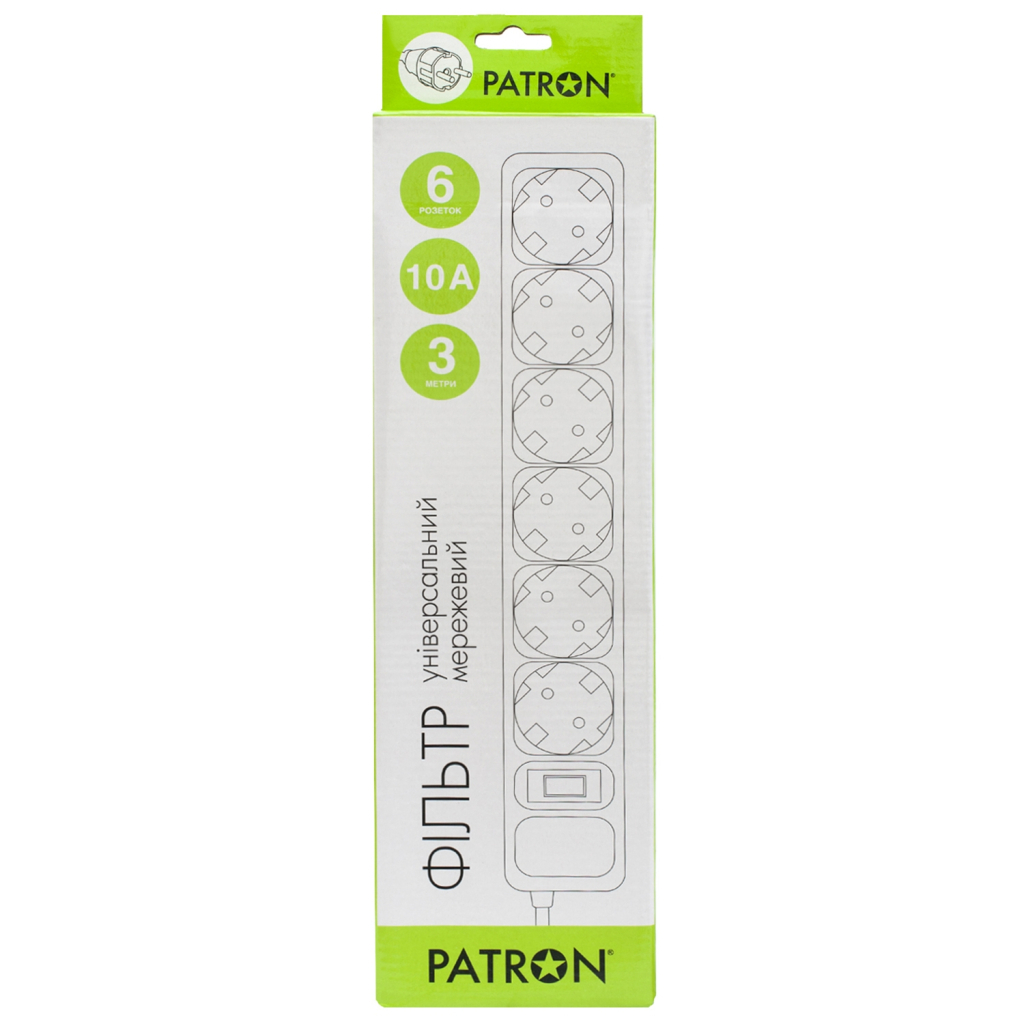 Мережевий фільтр живлення Patron 3m (SP-1063W), 6 розеток White (EXT-PN-SP-1063W) - зображення 2