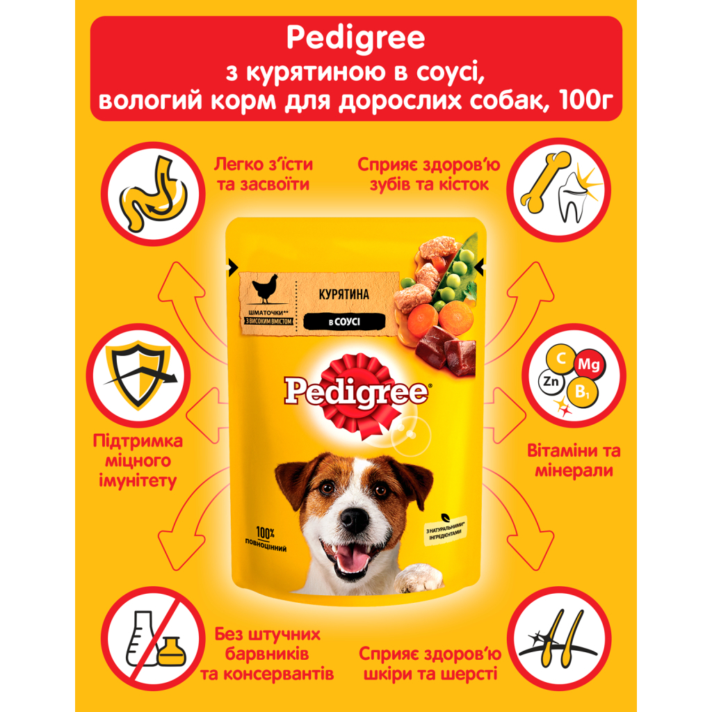 Вологий корм для собак Pedigree Курка та овочі в соусі 100 г (5900951017322) - зображення 5