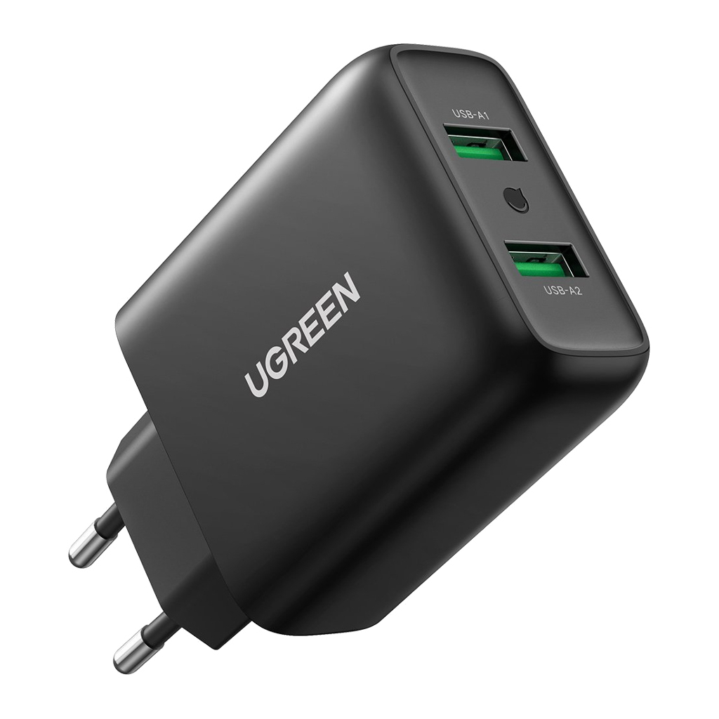 Зарядний пристрій Ugreen CD161 36W 2xUSB QC 3.0 Charger (Black) (10216) - зображення 1