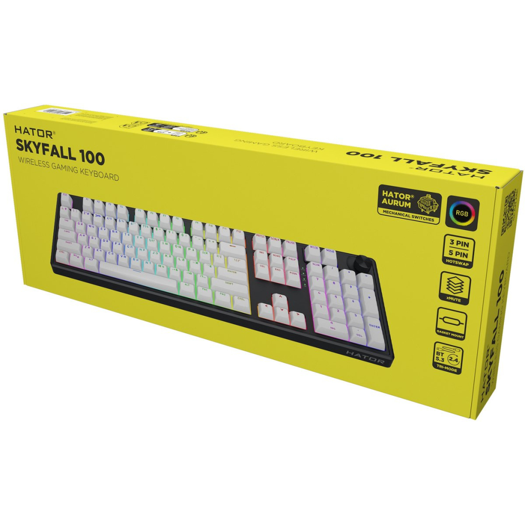 Клавіатура Hator Skyfall 100 Aurum Lemon RGB Wireless/Bluetooth/USB UA Black/White (HTK3100UA) - зображення 6