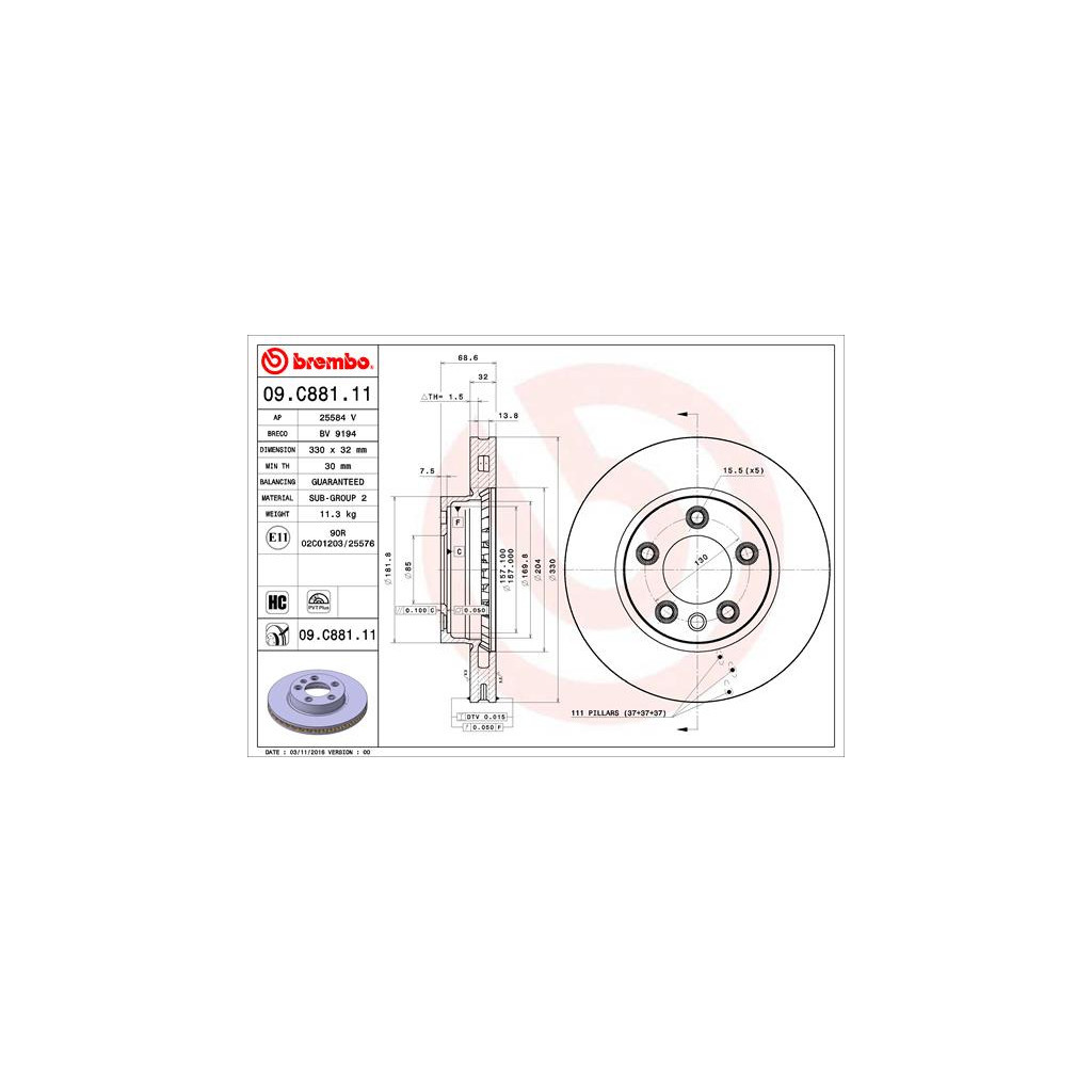 Гальмівний диск Brembo 09.C881.11 - зображення 1