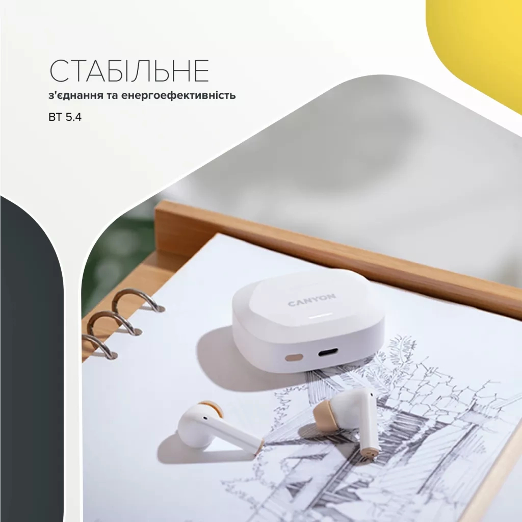 Навушники Canyon Hexagon 7 TWS ANC+ENC Wireless Charge White/Beige (CNS-TWS7WB) - зображення 8