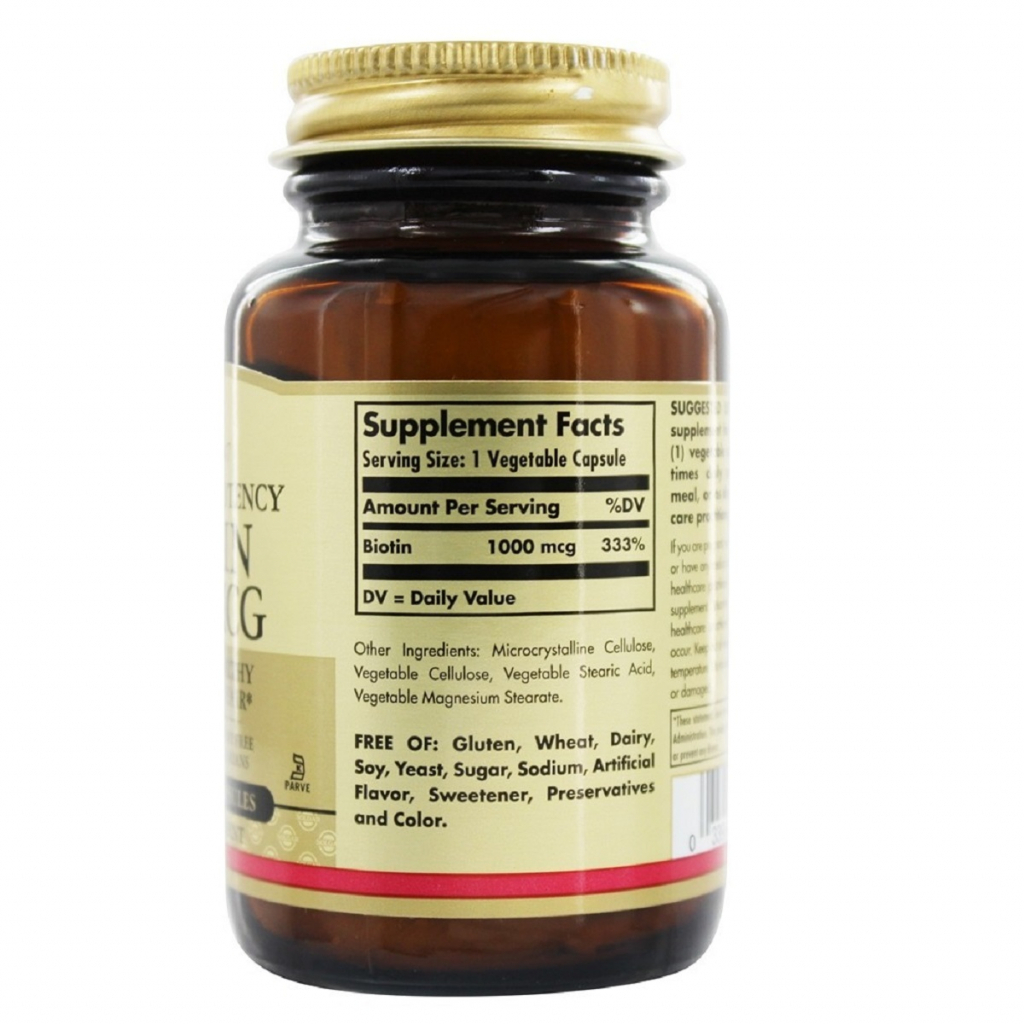 Вітамін Solgar Біотин (В7) 1000 мкг, Biotin, 100 вегетаріанських капсул (SOL00311) - зображення 2