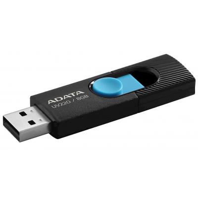 USB флеш накопичувач ADATA 8GB UV220 Black/Blue USB 2.0 (AUV220-8G-RBKBL) - зображення 2