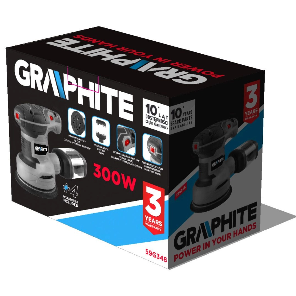 Шліфувальна машина Graphite ексцентрикова 300W, 125мм, 7000-13000об/хв (59G348) - изображение 9
