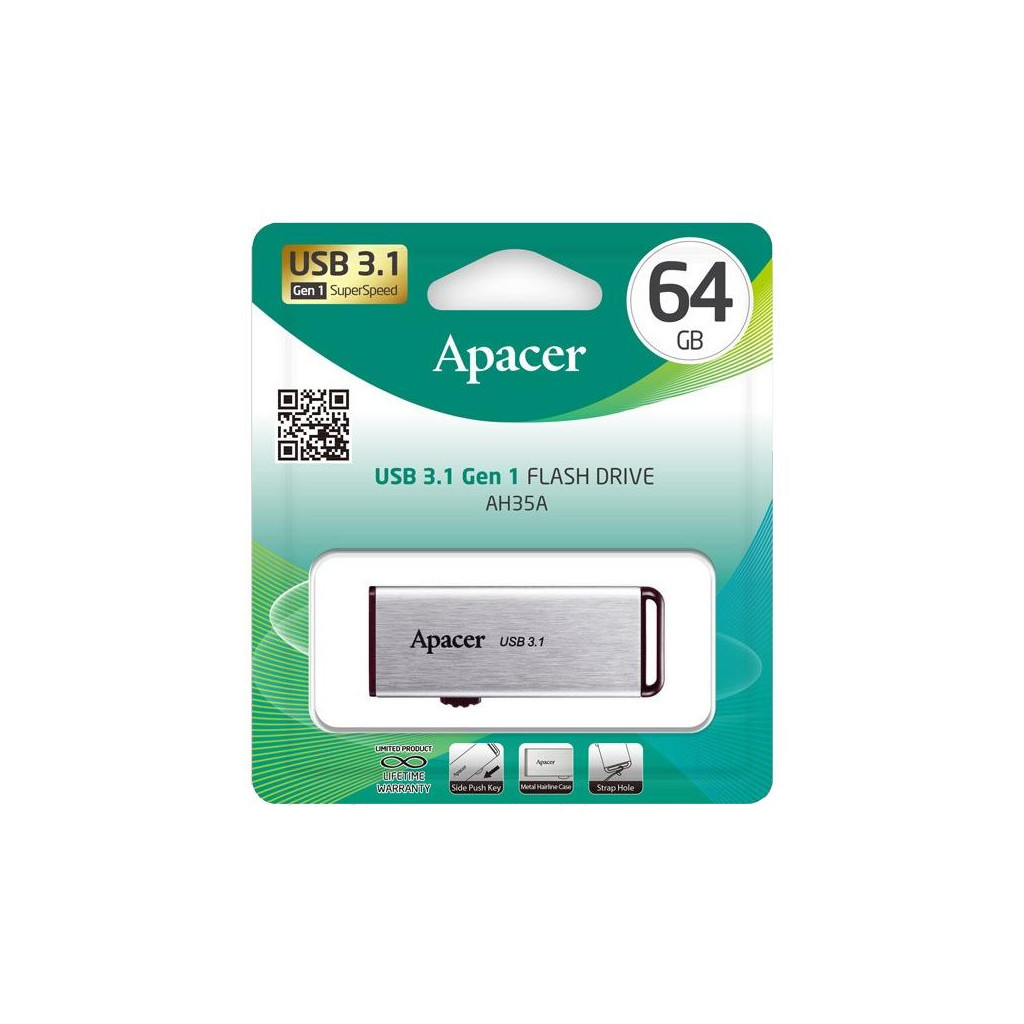 USB флеш накопичувач Apacer 64GB AH35A Silver USB 3.1 Gen1 (AP64GAH35AS-1) - зображення 5