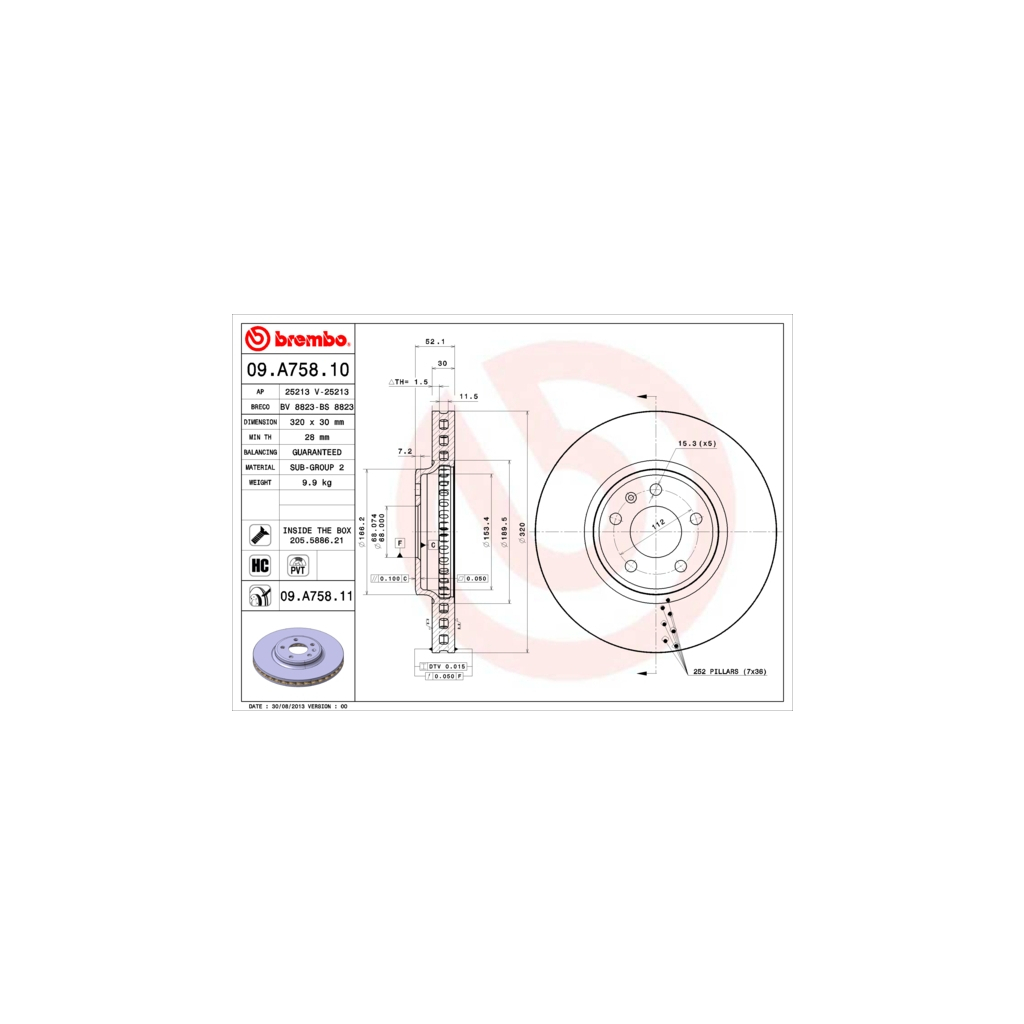 Гальмівний диск Brembo 09.A758.11 - зображення 1