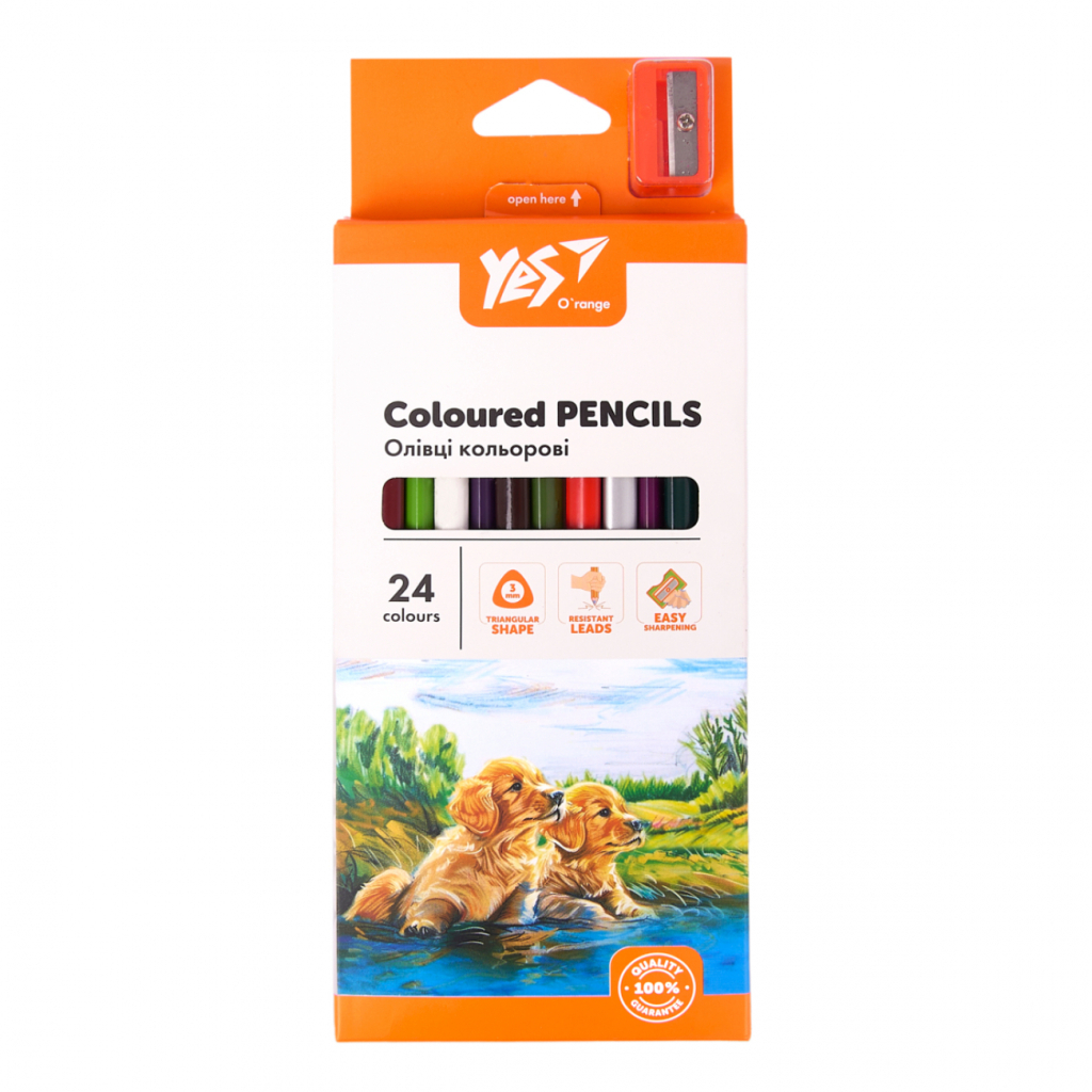 Олівці кольорові Yes Orange Line 24 кольорів з точилкою (290754) - изображение 3