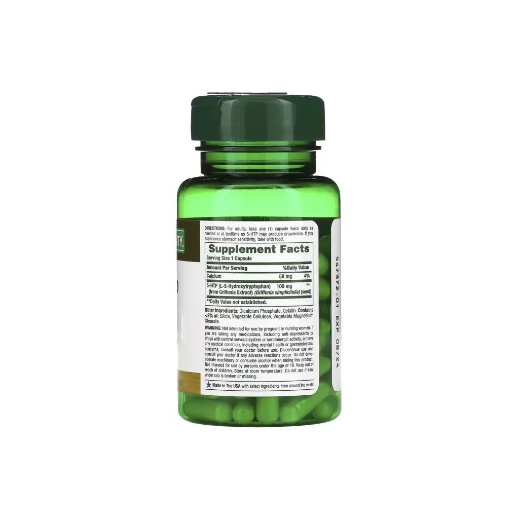 Амінокислота Nature's Bounty 5-HTP (Гідрокситриптофан), 100мг, 60 капсул (NRT-05315) - зображення 2