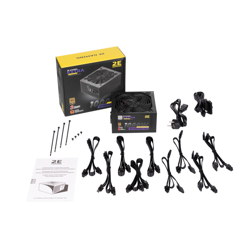Блок живлення 2E GAMING EXTRA POWER (1000W), >90, 80+ Gold, 140mm, 1xMB 24pin(20+4), 2xCPU 8pin(4+4), 4xMolex, 6x (2E-EP1000GM-140) - зображення 9