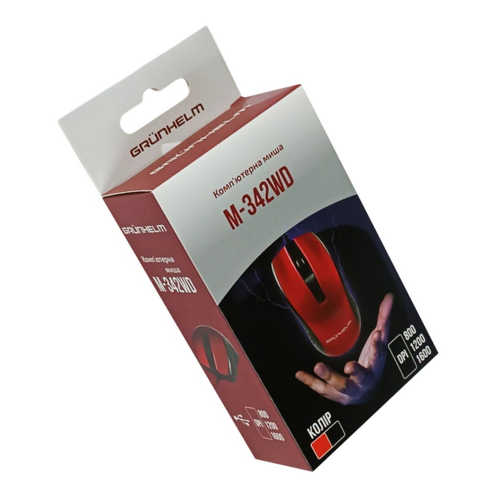 Мишка Grunhelm M-342WD USB Red (126867) - зображення 2