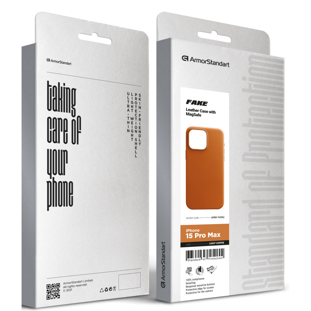Чохол до мобільного телефона Armorstandart FAKE Leather Case Apple iPhone 15 Pro Max Light Coffee (ARM76306) - зображення 5