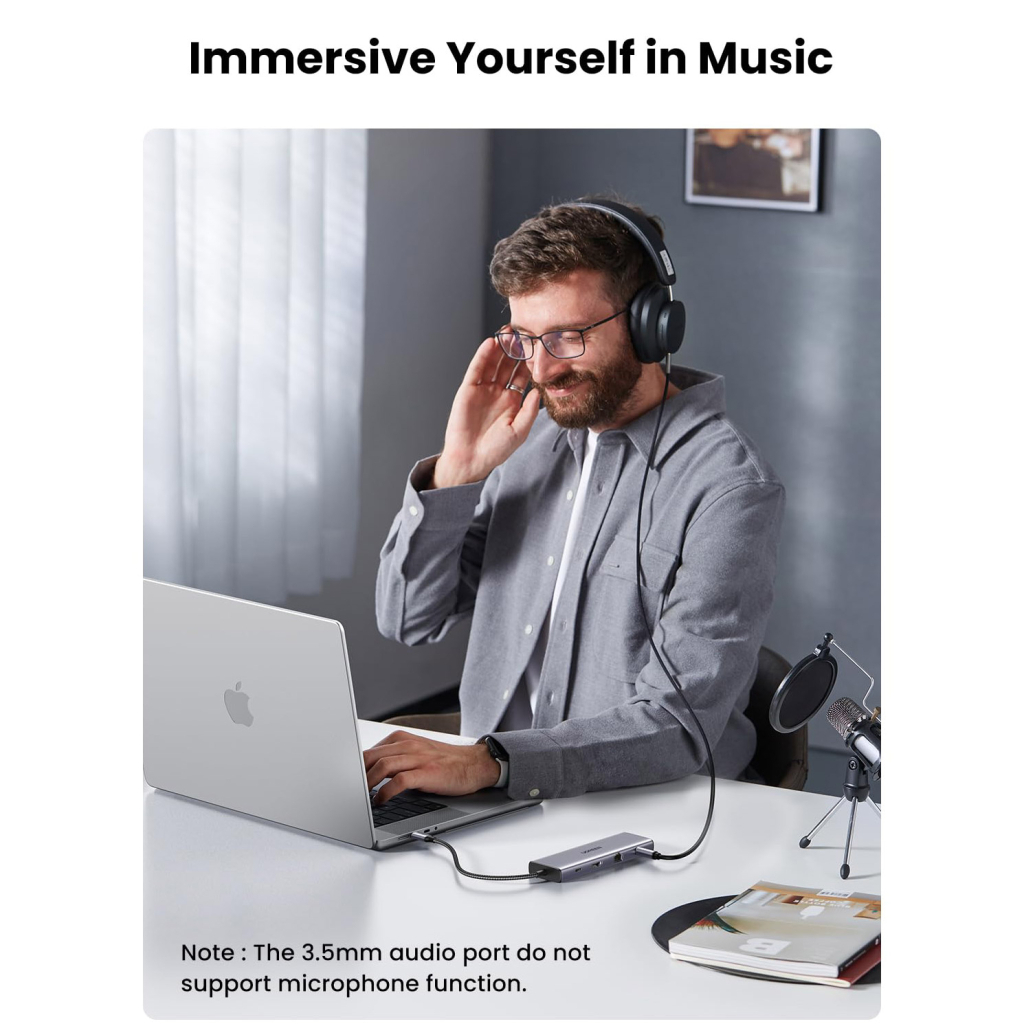 Концентратор Ugreen USB3.1 Type-C to HDMI/VGA/USB 3.0х3/RJ45/SD/TF/PD/35мм TRRS 100W 10-in-1 (15601) - изображение 6