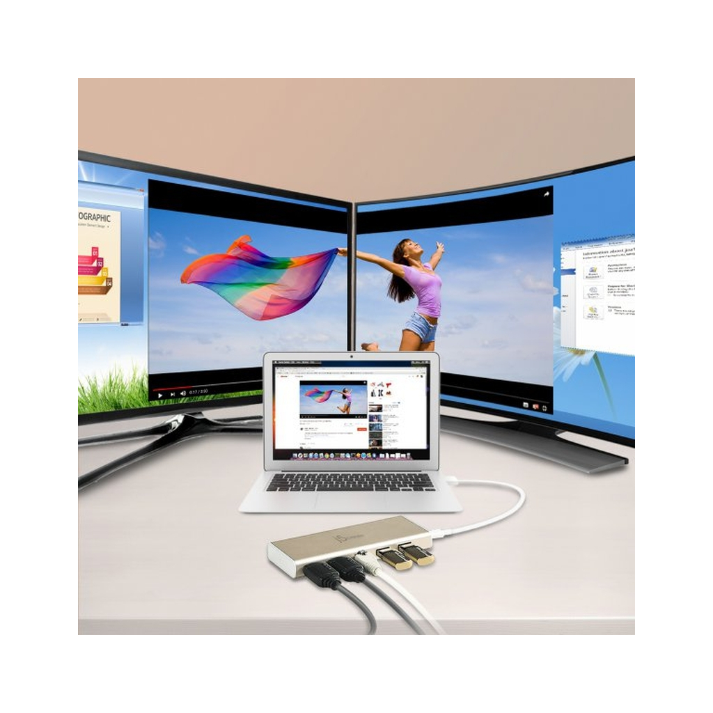 Порт-реплікатор J5create Dock-Station USB-C 6-in-1 (HDMI/PD/USB-A/USB-C/LAN) (JCD381-N) - зображення 5