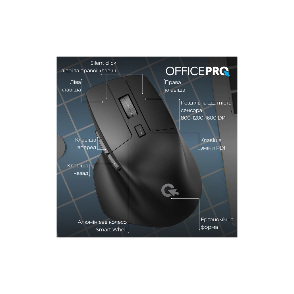 Мишка OfficePro M395B Silent Click Ergonomic Wireless Black (M395B) - зображення 6