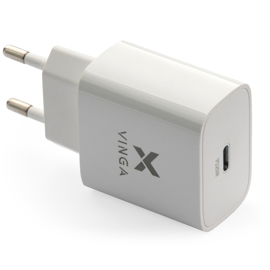 Зарядний пристрій Vinga PD Type-C 20W Charger white (VWCPDC) - зображення 1