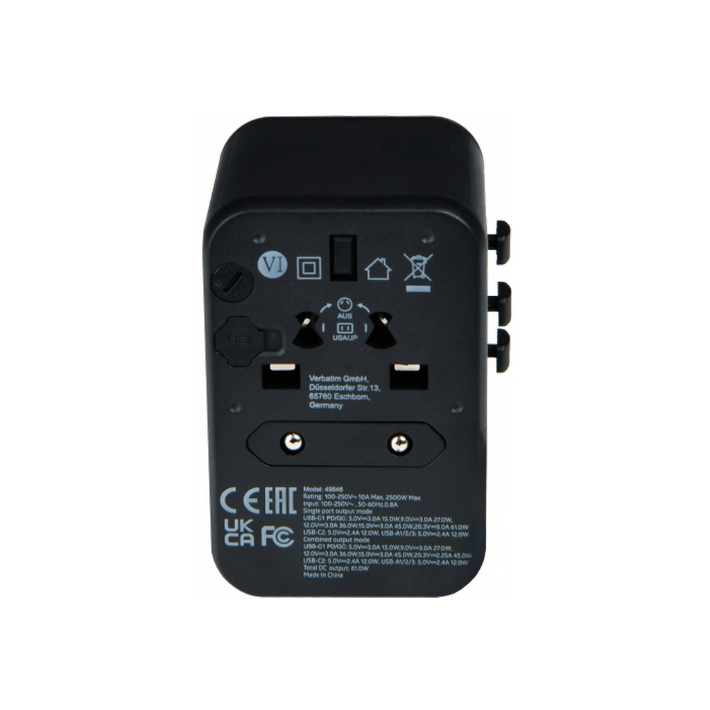 Зарядний пристрій Verbatim UTA-04 PD61W (3xUSB-A/2xUSB-C) (49546) - зображення 2