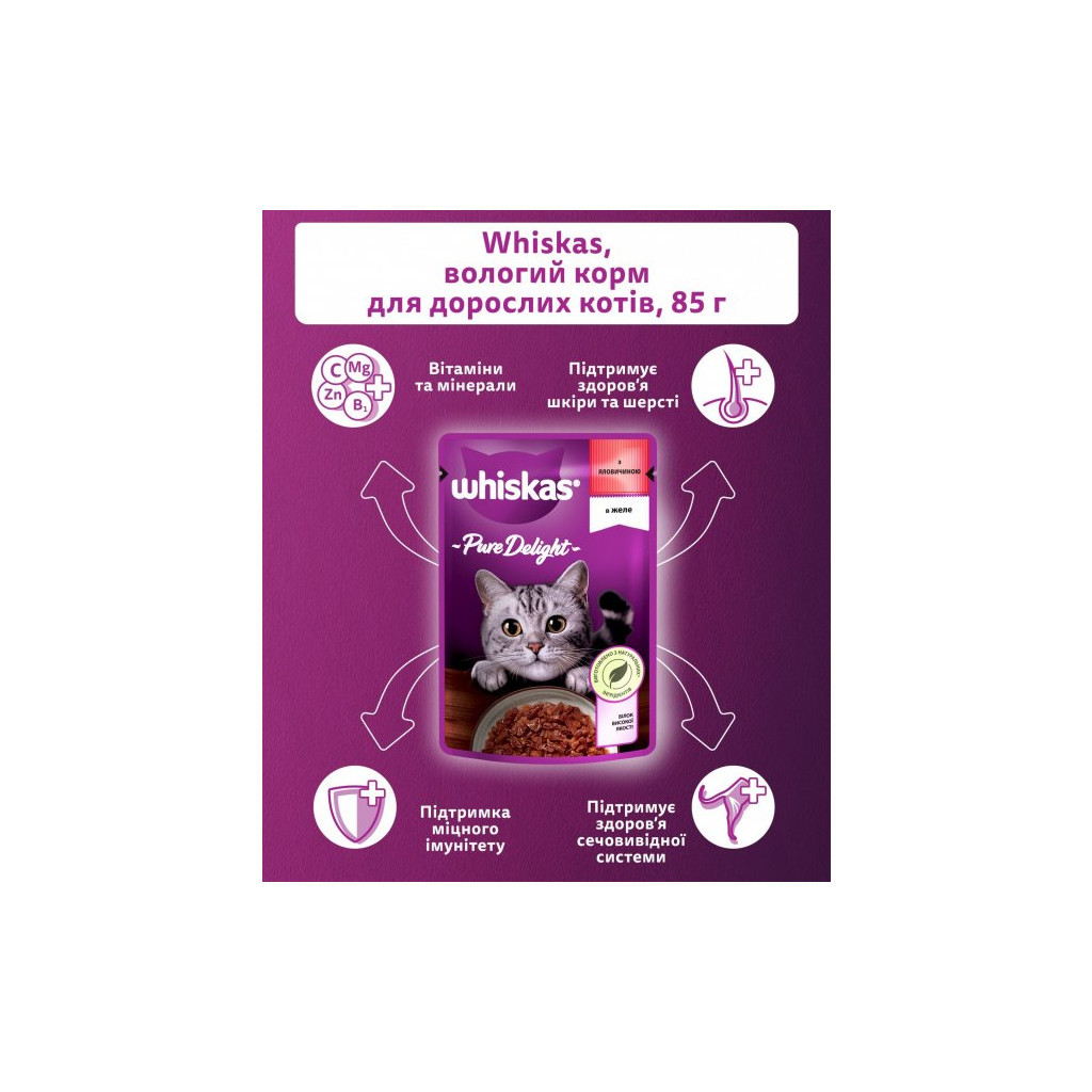 Вологий корм для кішок Whiskas Pure Delight з яловичиною в желе 85 г (5900951263194) - зображення 4