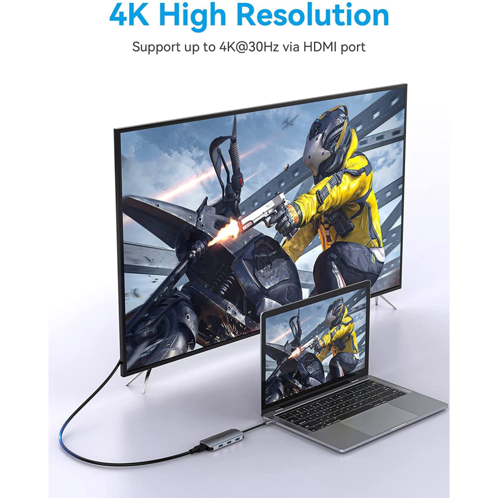 Концентратор Vention USB-C to HDMI/3xUSB 3.0/SD/TF/PD Aluminum Alloy 0.15m gray (TOJHB) - зображення 3