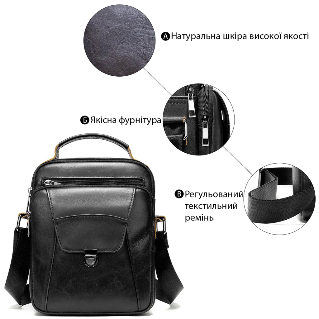 Сумка Vintage Зі щільної шкіри Чорна (14995) - зображення 5