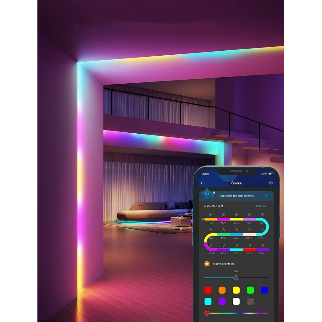 Світлодіодна стрічка Govee H612A S With Protective Coating, 5.0m, RGBICW, WI-FI/Bluetooth, white (H612ACD1) - зображення 4