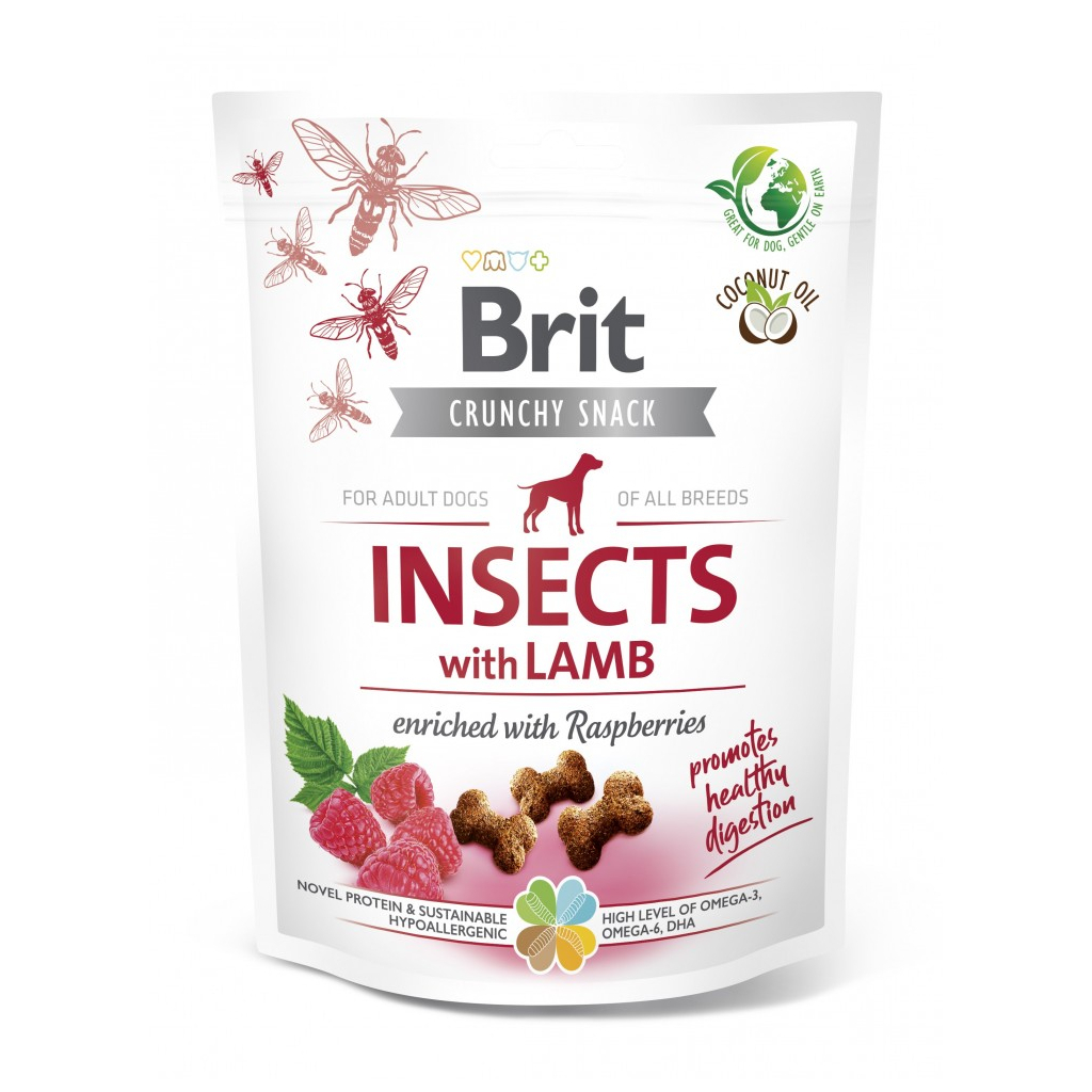 Ласощі для собак Brit Care Dog Crunchy Cracker Insects комахи, ягня і малина, 200 г (8595602551477) - зображення 1