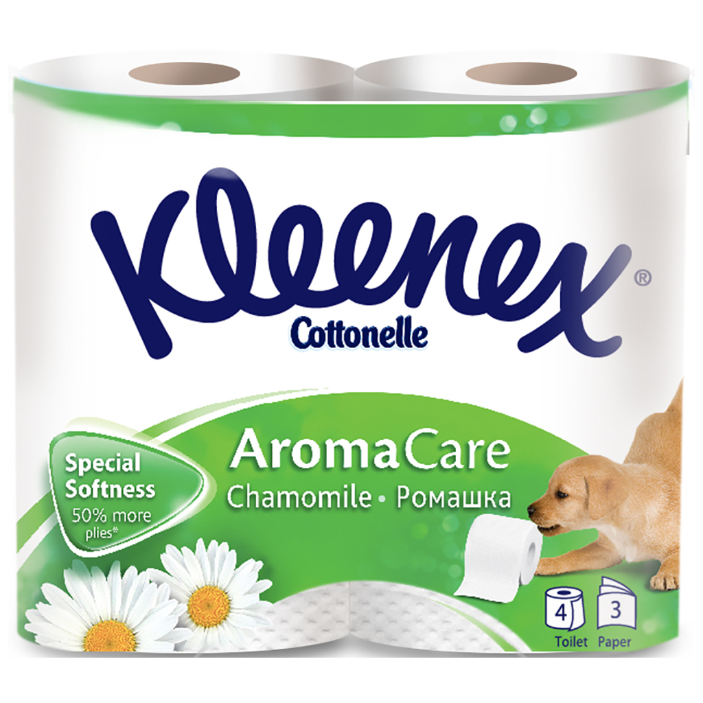 Туалетний папір Kleenex Cottonelle Aroma Care Ромашка 155 відривів 3 шари 4 рулони (5029053541600) - зображення 1