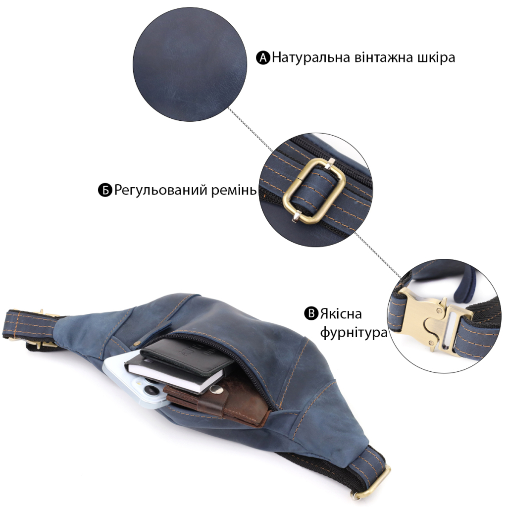 Сумка Shvigel З натуральної шкіри Синя (23123) - зображення 4