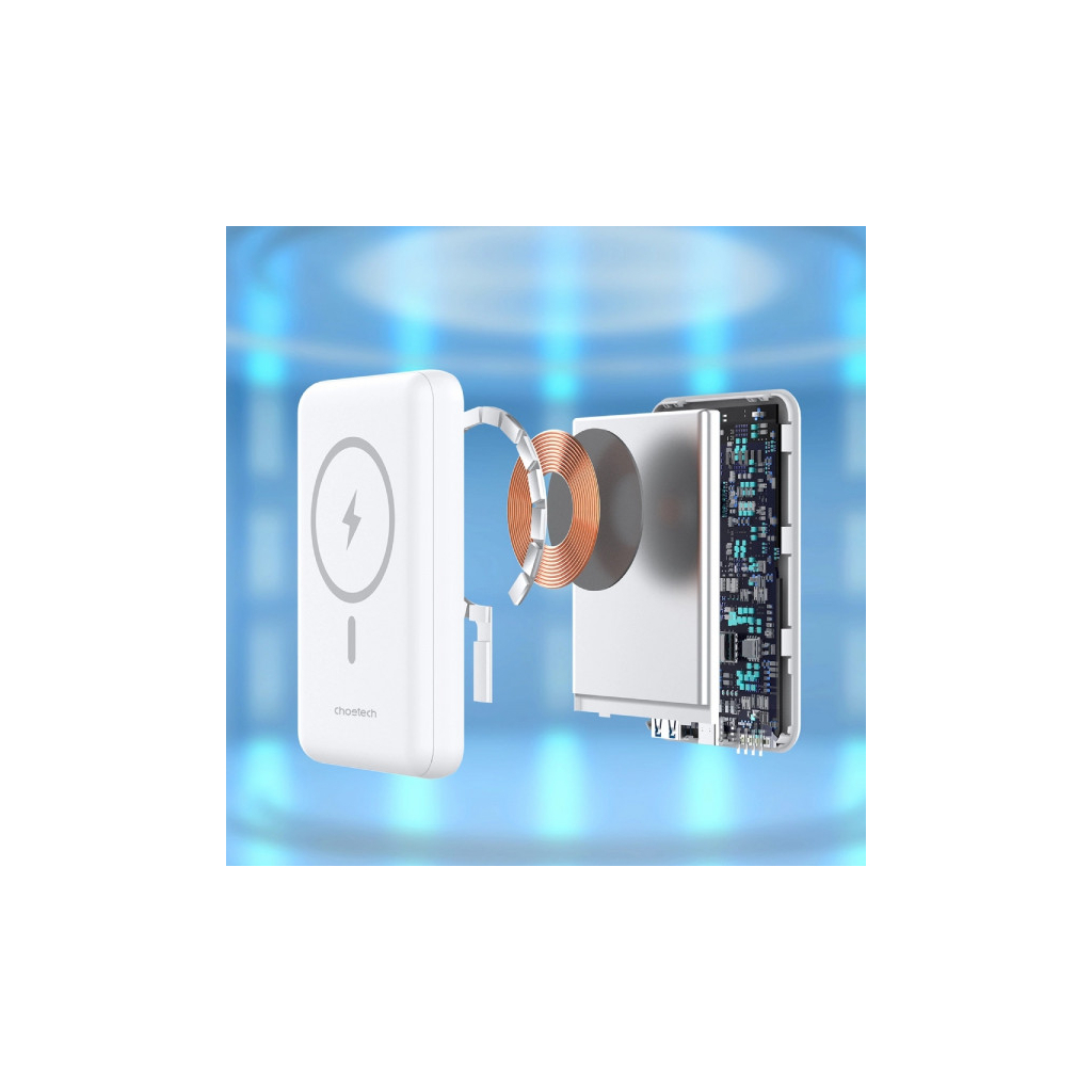 Батарея універсальна Choetech Magnetic Wireless 10000mAh 20W, PD,QC/3.0, USB-A, USB-C, White (B663-ACWH) - зображення 7