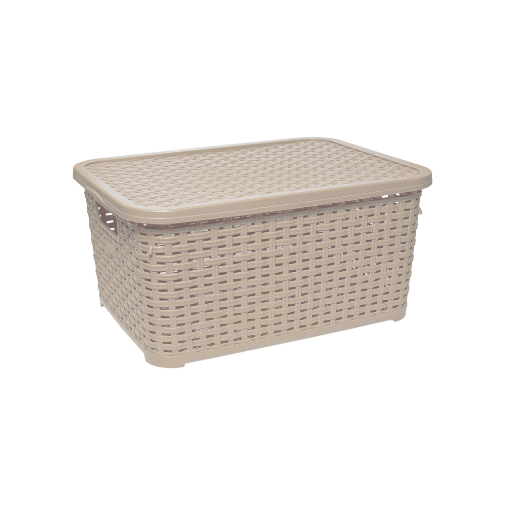 Кошик для зберігання Irak Plastik під ротанг з кришкою бежевий 18 л (5623) - зображення 1
