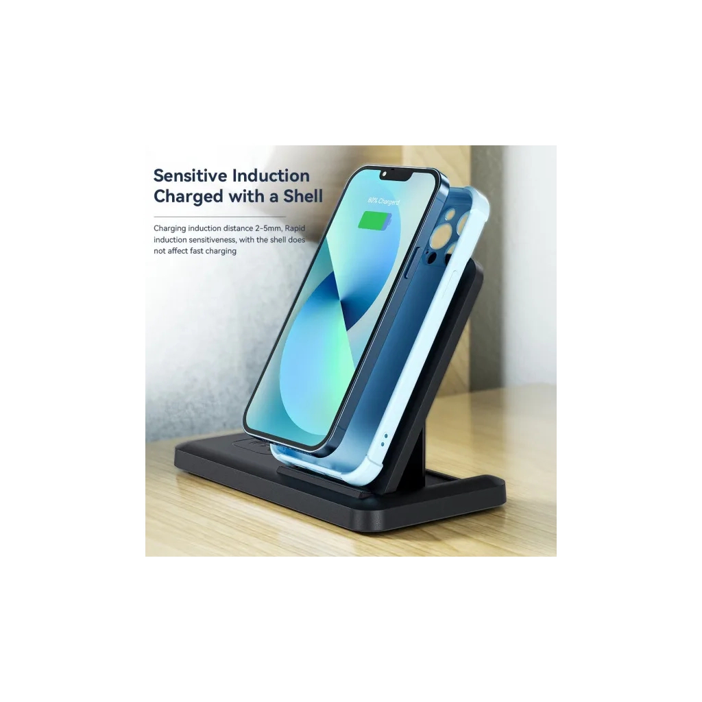 Зарядний пристрій Essager 4-in-1 wireless charger 15W foldable desktop black (EWXZM-JC01-Z) - зображення 7