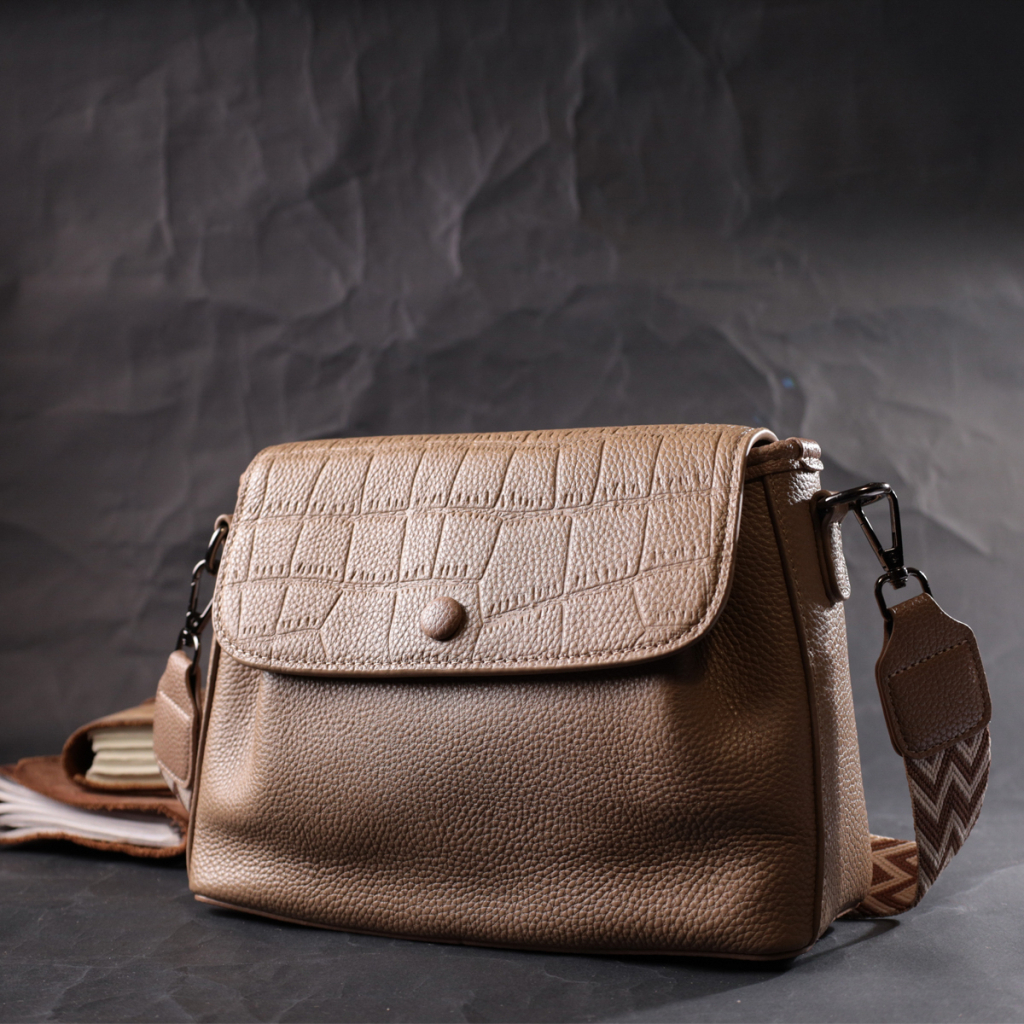 Сумка Vintage Жіноча з фактурним клапаном з натуральної шкіри Пудрова (22329) - зображення 11