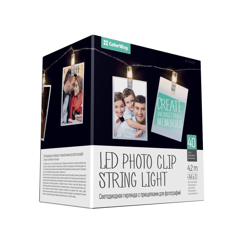 Гірлянда ColorWay 40 LED, 4.2м, з прищіпками (CW-LCP-40L42B) - зображення 2