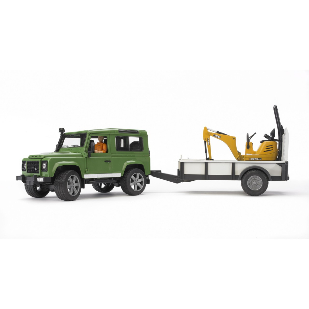 Спецтехніка Bruder автомобіль Land Rover Defender з причіпом, міні-екскаватором CAT та фігуркою (02593) - зображення 5