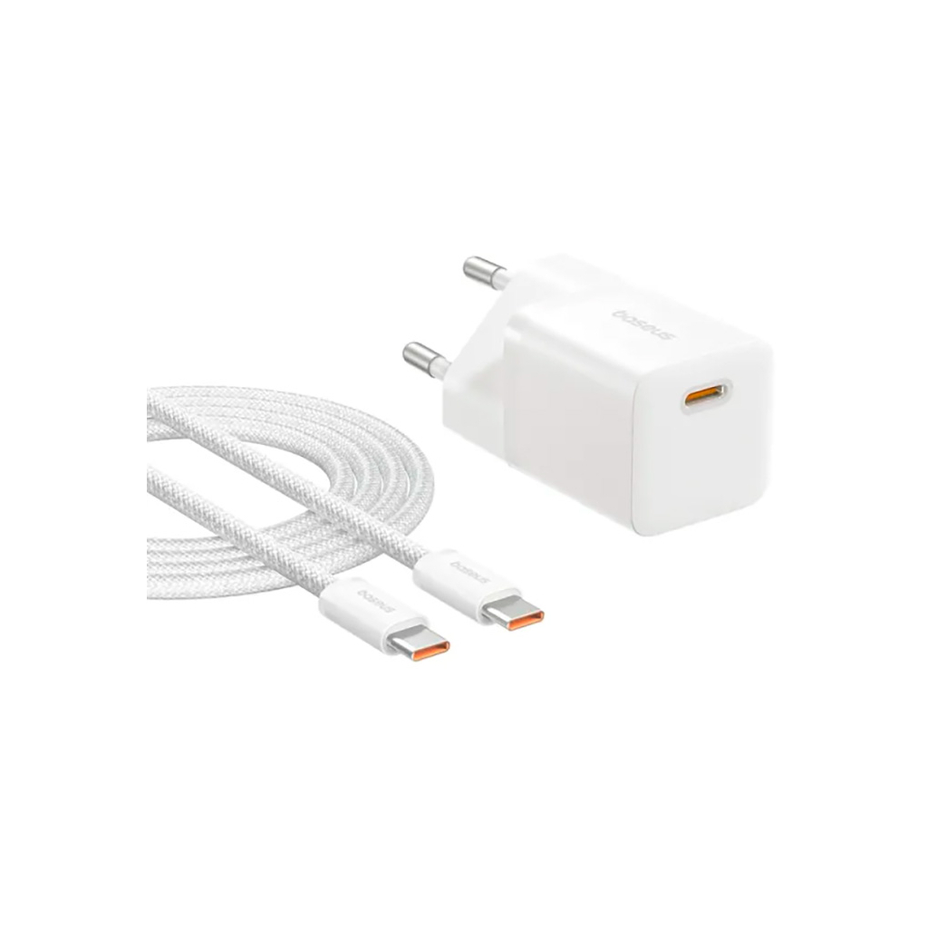 Зарядний пристрій Baseus GaN5 Fast Charger USB-C 25W + Cable Type-C 100W white (P10110909213-01) - зображення 1
