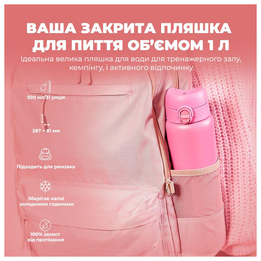 Пляшка для води ION8 OneTouch Vacuum Insulated 920 мл Rose Bloom (I8TS1000ROSEB) - зображення 5