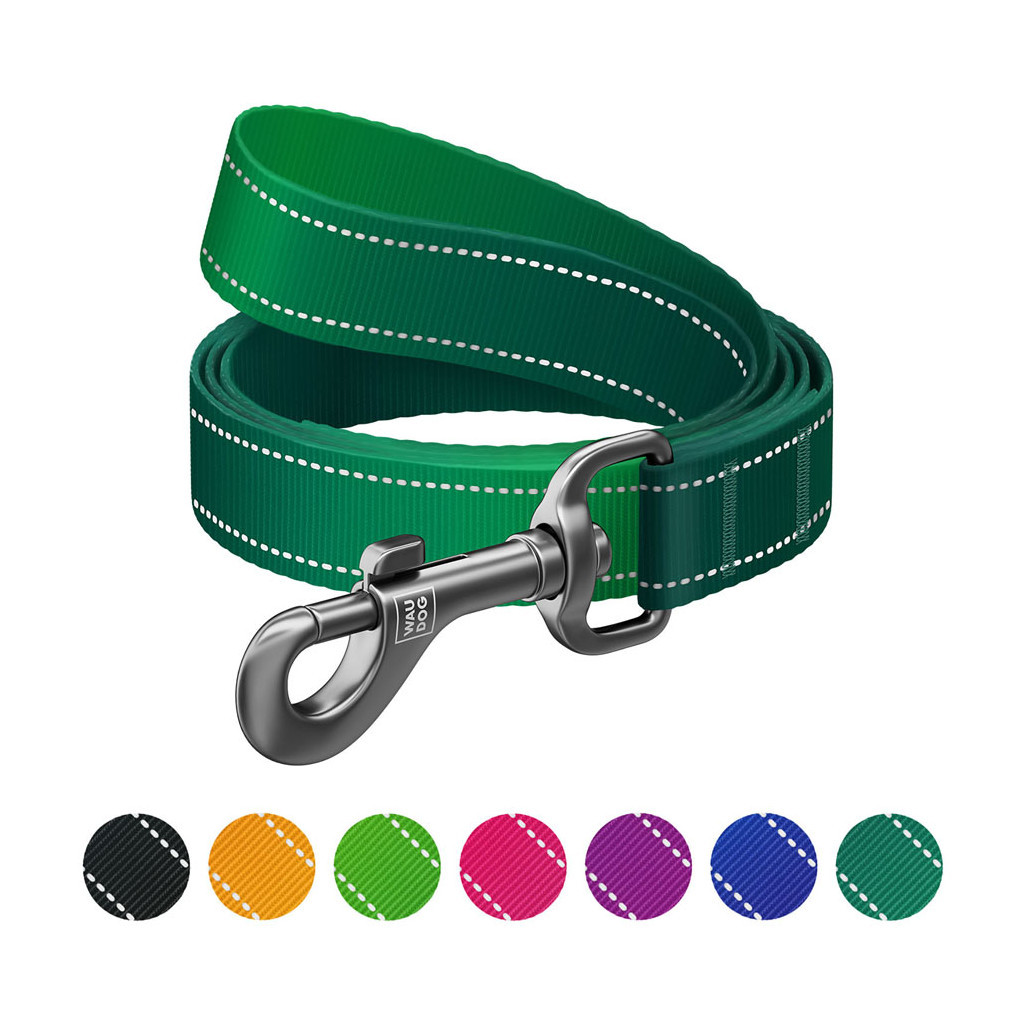 Повідець для собак WAUDOG Nylon Mono, світловідбивний M зелений (521818) - зображення 1