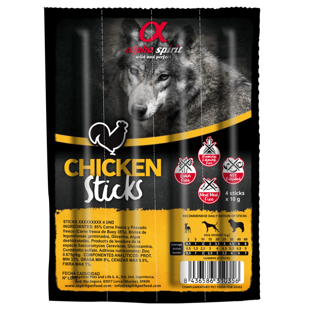 Ласощі для собак Alpha Spirit DOG Sticks Chicken напіввологі з курки, палички 40 г (8437013576895) - зображення 1