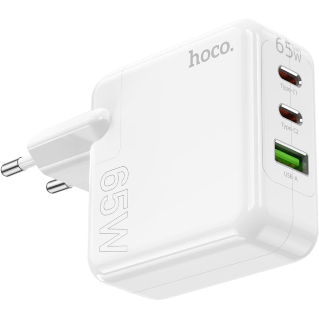 Зарядний пристрій HOCO C115A Header 2xUSB-C PD65W + 1xUSB QC3.0 GaN White (6931474798312) - зображення 4