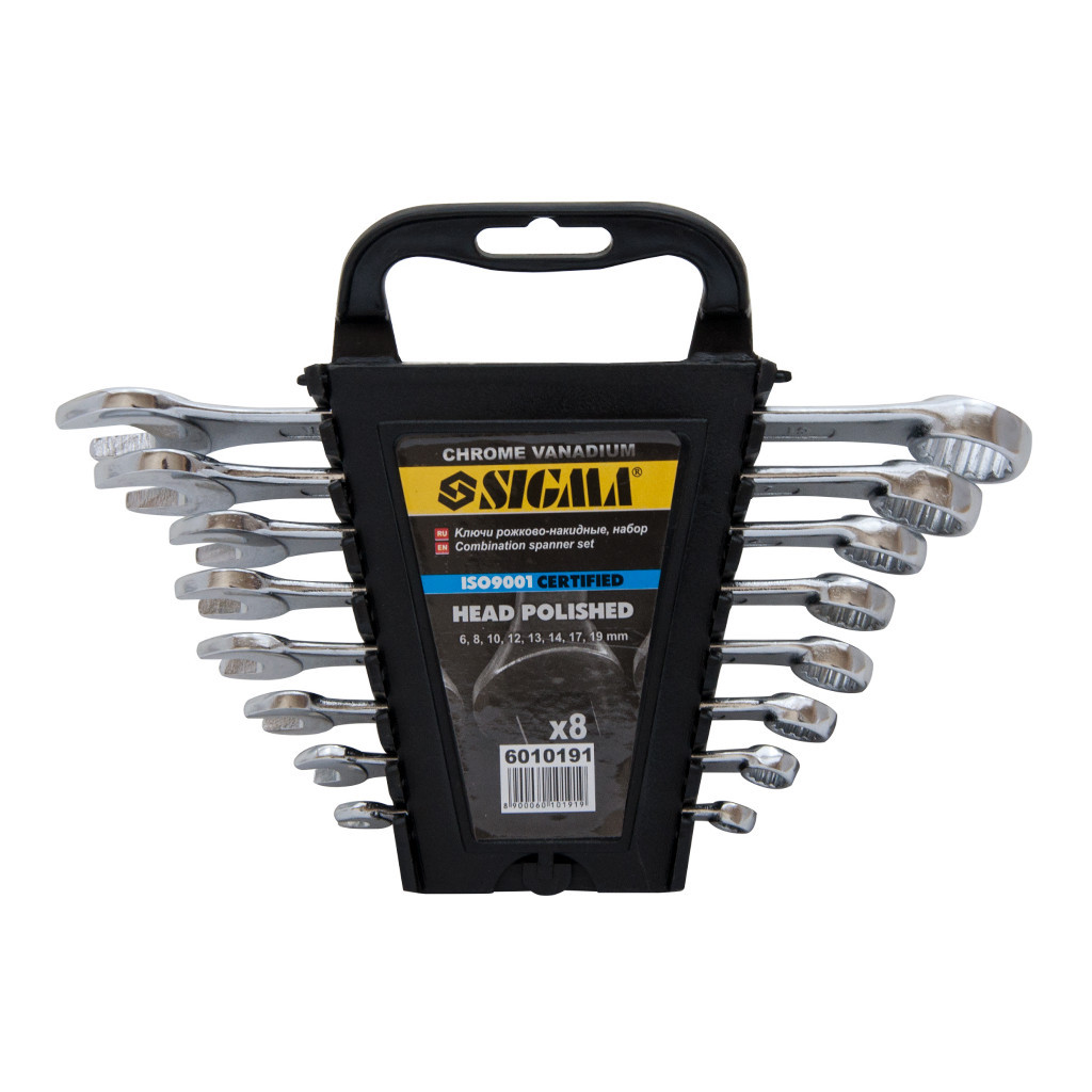Ключ Sigma набір ріжково-накидних 8шт 6-19мм CrV head polished (6010191) - зображення 1