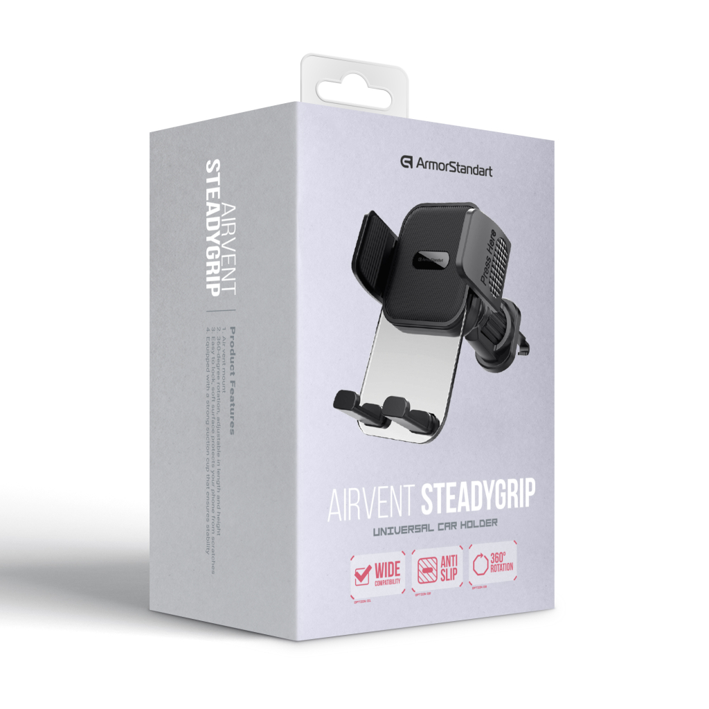Універсальний автотримач Armorstandart SteadyGrip Airvent Black (ARM85338) - зображення 2